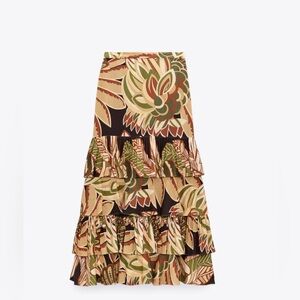 Zara Tan and Brown Tiered Maxi Skirt Resort Wear ‼️FREE SHIPPING‼️
